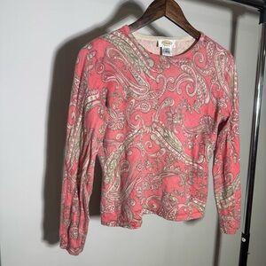 Vintage Talbots Cashmere and Silk Pink Paisley Sweater Size Medium 90s Preppy